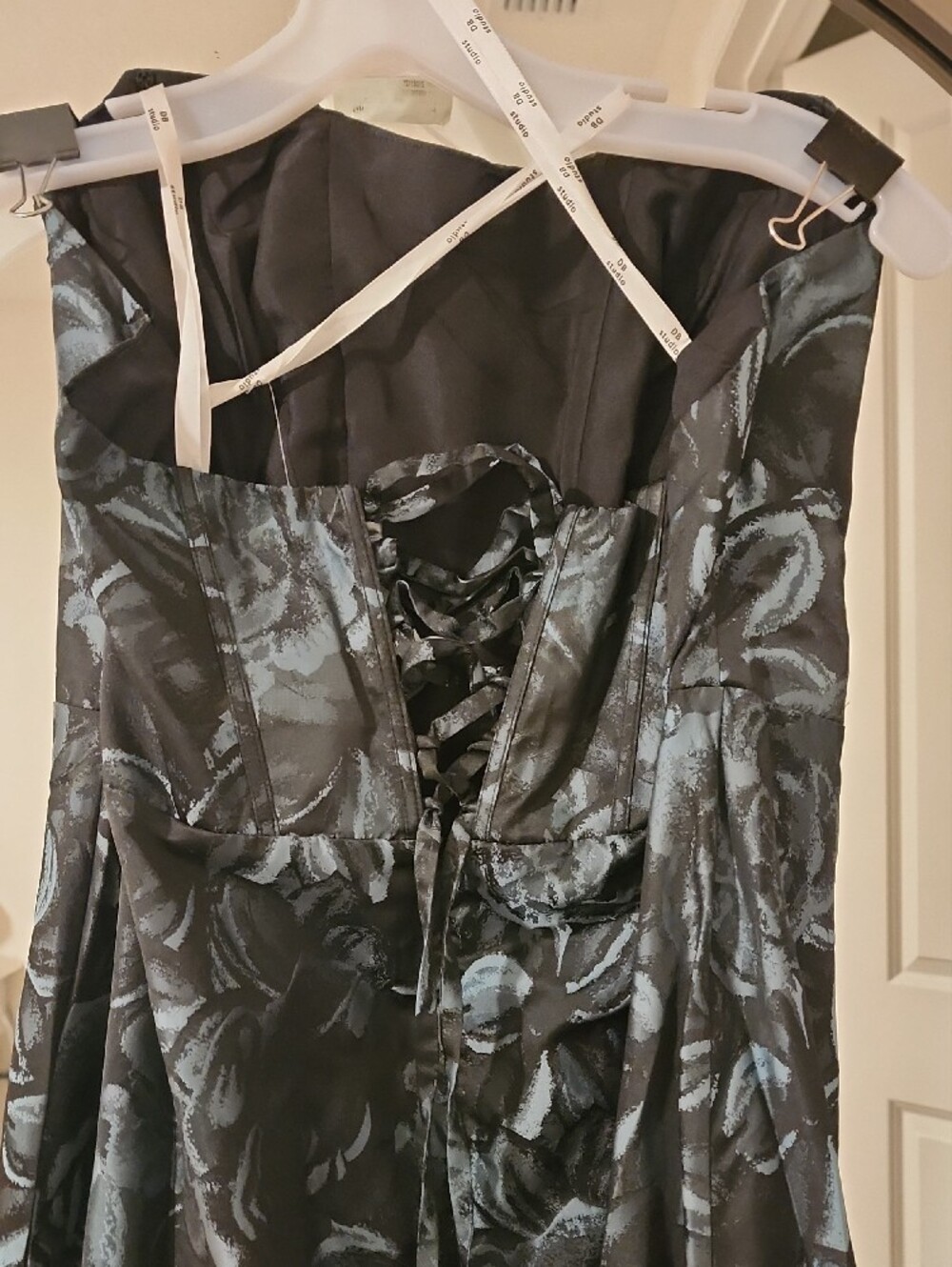 Elegant Black and Teal Floral Strapless Evening Dress NWT Size 16. No Alteration - Picture 4 of 12